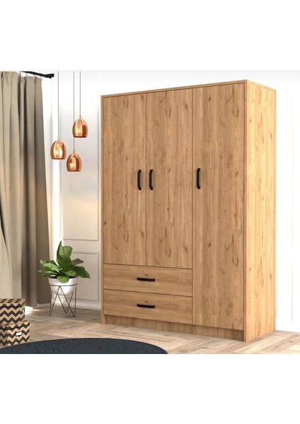 120 x 181 cm 3 Kapaklı Elbise Dolabı - Mdf Atlantik Çam Mdf