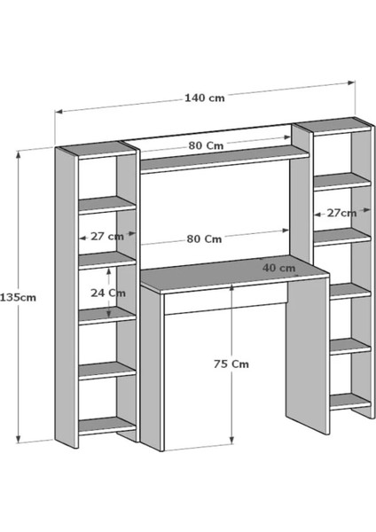 140 x 135 cm Kitaplıklı Çalışma Masası - Mdf Mdf