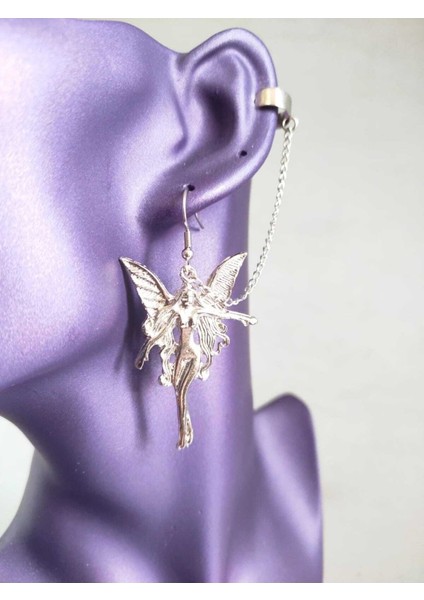 Hoodie Antik Gümüş Kaplama Praying Angel Tragus Sıkıştırma Zincirli Küpe