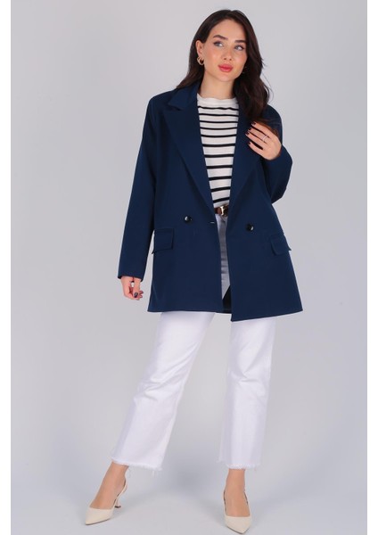 Kadın Lacivert Düğmeli Blazer Ceket