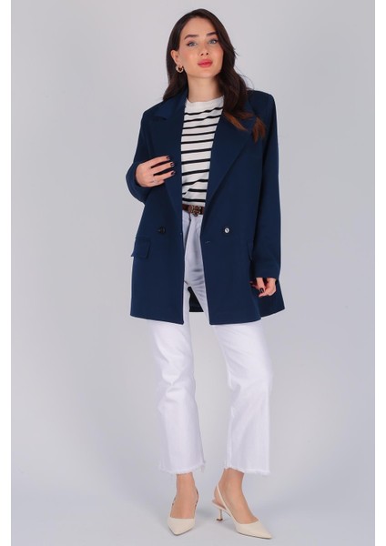 Kadın Lacivert Düğmeli Blazer Ceket modelleri