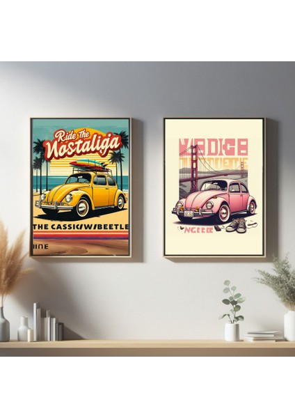 Avelon Premium Volkswagen Beetle Nostaljik Poster Seti