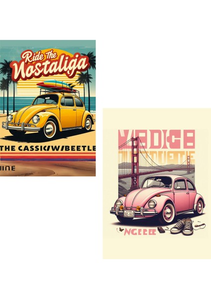 Avelon Premium Volkswagen Beetle Nostaljik Poster Seti