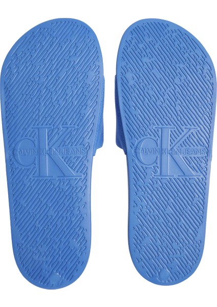 Mavi - Beyaz Erkek Plaj Terliği Slıde Monogram Co
