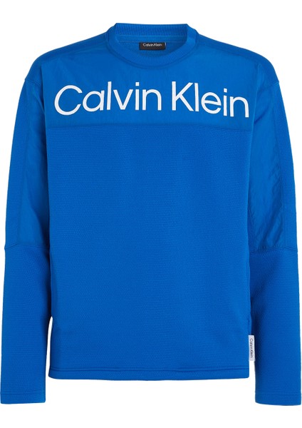 Calvin Klein Mavi Erkek Bisiklet Yaka Standart Fit Sweatshirt 00GMS4W338CGN-PW - Pullover