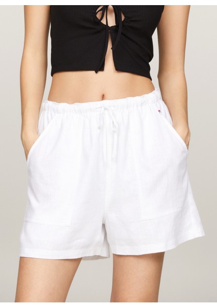 Lastikli Bel Normal Beyaz Kadın Şort Tjw Lınen Short