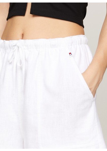 Lastikli Bel Normal Beyaz Kadın Şort Tjw Lınen Short
