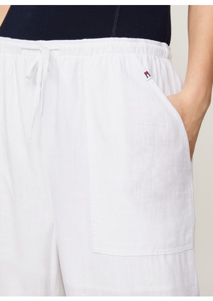 Lastikli Bel Normal Beyaz Kadın Pantolon Tjw Harper Lınen Pant