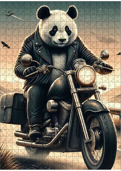 Karizma Tablo Ahşap Mdf Puzzle Yapboz Motorcu Panda 500 Parça 50*70 cm