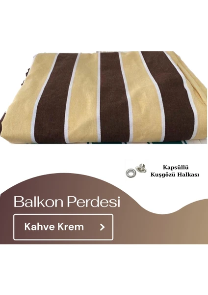 Görgülü Shop Demir Kuşgözü Halkalı ve Bağcıklı Pamuklu Kumaştan Kahverengi Krem Balkon perdesi