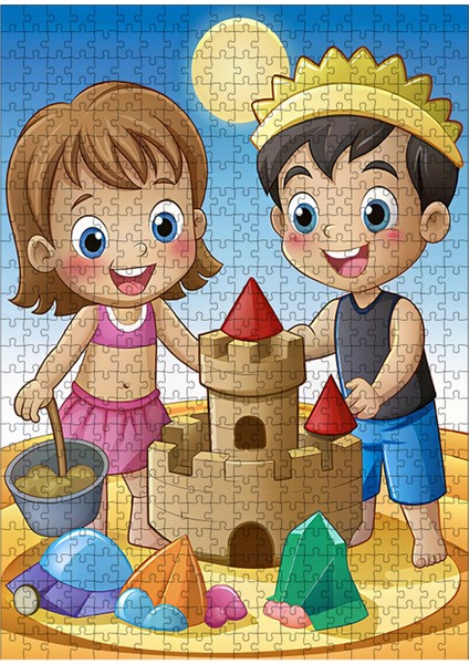 Ahşap Mdf Puzzle Yapboz Çocuklar ve Deniz 500 Parça 50*70 cm