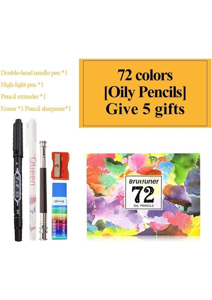 YAĞLI-72RENK-5HEDIYE Stili Brutfuner Art Professional Renkli Kalemler Renkler Yağlısuluboya Aquarelle Eskiz Çizim Renkli Kalem (Yurt Dışından)