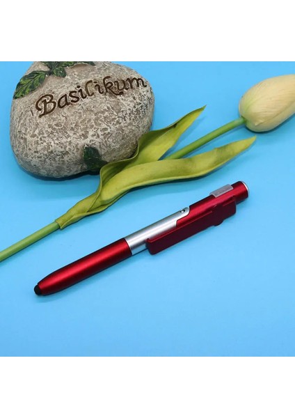 Kırmızı Stil Siyah Tablet Cep Telefonu Cep Telefonu Tutucu Için Çok Fonksiyonlu 4'ü 1 Arada Katlanabilir Tükenmez Kalem Kapasitif Stylus (El Feneri + Destek) (Yurt Dışından)