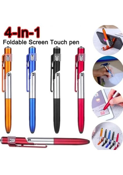 Kırmızı Stil Siyah Tablet Cep Telefonu Cep Telefonu Tutucu Için Çok Fonksiyonlu 4'ü 1 Arada Katlanabilir Tükenmez Kalem Kapasitif Stylus (El Feneri + Destek) (Yurt Dışından) fiyatları