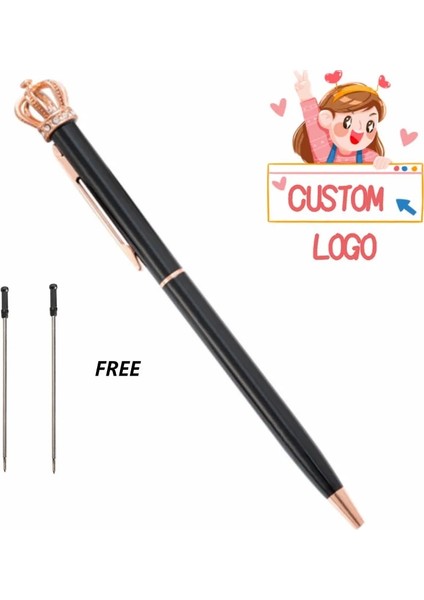 Pembe Tarzı Metal Taç Tükenmez Kalem ve Ücretsiz Kalem Refil Ilginç Özel Logo Tükenmez Peool Kırtasiye Okul Ofis Malzemeleri (Yurt Dışından) modelleri