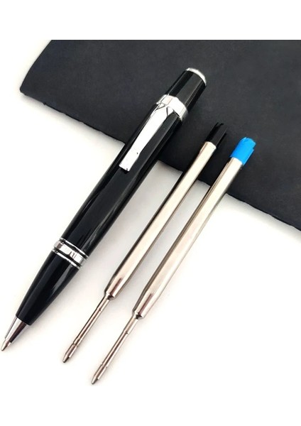 Lüks Mini Tam Metal Kısa Tükenmez Kalem 2 Yedek Ver Siyah ve Mavi Mürekkep Ağır Taşınabilir Defter Roller Kalemler (Yurt Dışından)