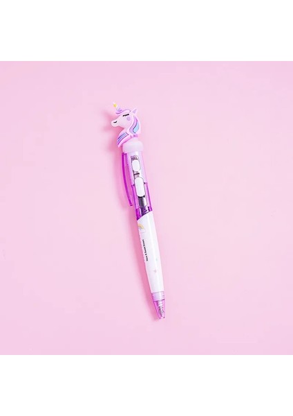 Tek Boynuzlu At Mor Tarzı Yaratıcı Karikatür Unicorn Işık Kawaii Sevimli Parlayan Tükenmez LED Kalem Öğrenci Kırtasiye Yazma Aracı Okul Malzemeleri (Yurt Dışından)