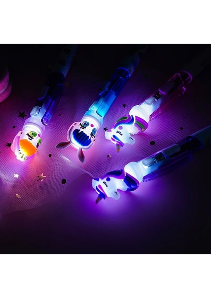 Tek Boynuzlu At Mor Tarzı Yaratıcı Karikatür Unicorn Işık Kawaii Sevimli Parlayan Tükenmez LED Kalem Öğrenci Kırtasiye Yazma Aracı Okul Malzemeleri (Yurt Dışından)