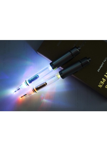 2 Adet Renkli Işık Stili Siyah Metal LED Tükenmez Kalemler Elektronik Glow Light Up Kalem Tıklayın El Feneri Ekstra Doldurmalı ve Pilli Kalemler (Yurt Dışından)
