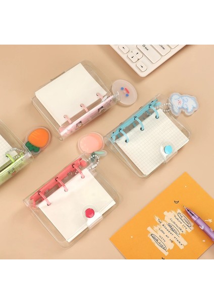 Tangyang Tarzı Mini Sevimli Şeffaf 3 Halka Mini Gevşek Yapraklı Dizüstü Öğrenci Taşınabilir El Kitap Halka Binder Kawaool Malzemeleri Kırtasiye (Yurt Dışından)