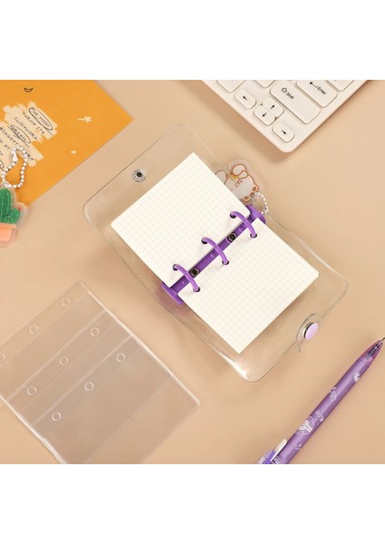 Tangyang Tarzı Mini Sevimli Şeffaf 3 Halka Mini Gevşek Yapraklı Dizüstü Öğrenci Taşınabilir El Kitap Halka Binder Kawaool Malzemeleri Kırtasiye (Yurt Dışından)