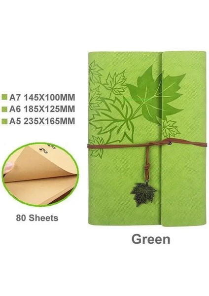 Yeşil Stil A6 185X125MM Gezginler Eski Defter Pu Deri Boş Kraft Günlüğü Not Defteri Dergisi Sketchbook Kırtasiye Okul Ofis Malzemeleri A7A6A5 (Yurt Dışından)
