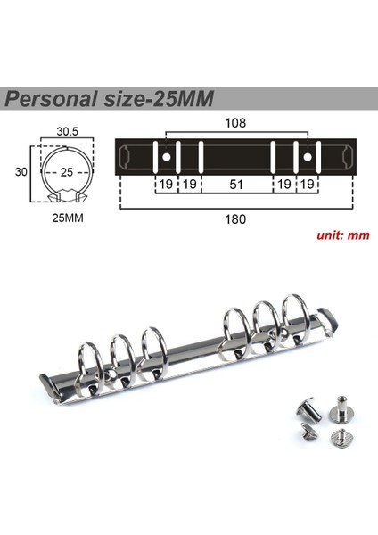 Gümüş Kişisel 25 mm Stili Metal Spiral Halkalar Günlük Defter Planlayıcısı Için 2 Çift Vidalı Bağlayıcı Klipsi A5 A6 Persoanl A7 Bağlayıcı Klipsi Dosya Klasörü (Yurt Dışından)