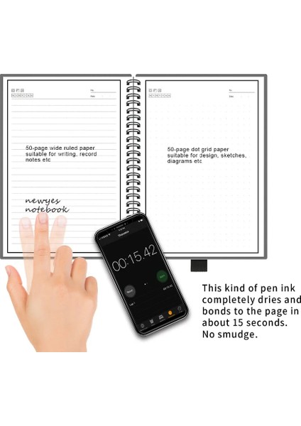 Siyah Stil A5 Newyes A5 Akıllı Yeniden Kullanılabilir Defter Silinebilir Wirebound Defter Bulut Depolama Uygulaması Kağıtsız Su Geçirmez Ciltli Günlüğü Kitap Hediyeler (Yurt Dışından)