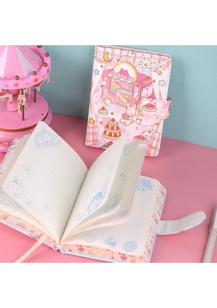 T Rastgele 1 Kitap Stili A6 256 Sayfa Çocuk Şirin Defter Renkli Sayfa Illüstrasyon Manyetik Düğme Yumuşak Deri Günlük Öğrenci Planlayıcı Gündem Not Defteri Kitap (Yurt Dışından)
