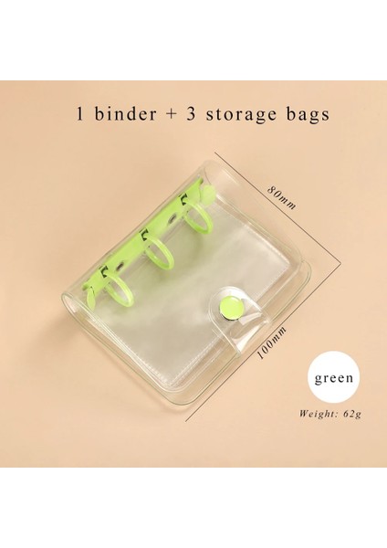 Yeşil Stil Mini Sevimli Şeffaf 3 Halka Mini Gevşek Yapraklı Dizüstü Öğrenci Taşınabilir El Kitap Halka Binder Kawaool Malzemeleri Kırtasiye (Yurt Dışından)