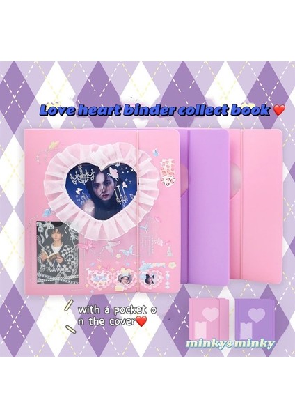 Mor Tarzı 25,5 cm x 19,7 cm Mınkys Yeni Kawaii Aşk Kalp Binder Fotoğraf Kartları Çıkartmalar Kitap Toplamak 4 Yüzük Küçük Kartlar Depolama Kitap Iki Yan Kollu Çanta (Yurt Dışından) fiyatları