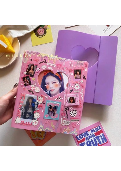 Mor Tarzı 25,5 cm x 19,7 cm Mınkys Yeni Kawaii Aşk Kalp Binder Fotoğraf Kartları Çıkartmalar Kitap Toplamak 4 Yüzük Küçük Kartlar Depolama Kitap Iki Yan Kollu Çanta (Yurt Dışından) indirimleri