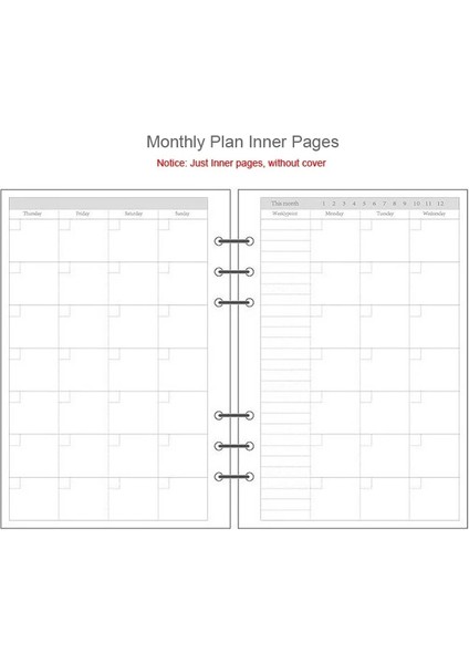 Aylık Plan Stili A6 45 Yaprak A5 A6A7 Gevşek Yaprak Defter Dolum Spiral Cilt Iç Sayfa Haftalık Aylık Yapılacak Çizgi Nokta Izgara Içi Kağıt Kırtasiye (Yurt Dışından)
