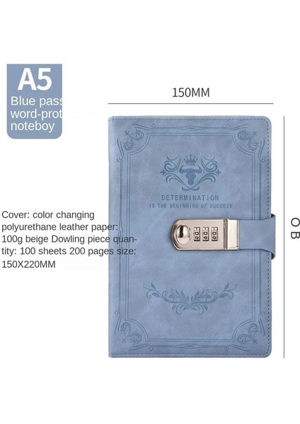 D Stili 200 Sayfa A5 Retro Şifre Defteri ile Kilit Günlüğü Kalınlaşmış Yaratıcı El Defteri Öğrenci Not Defteri Kırtasiye Defter Bağlayıcı (Yurt Dışından)