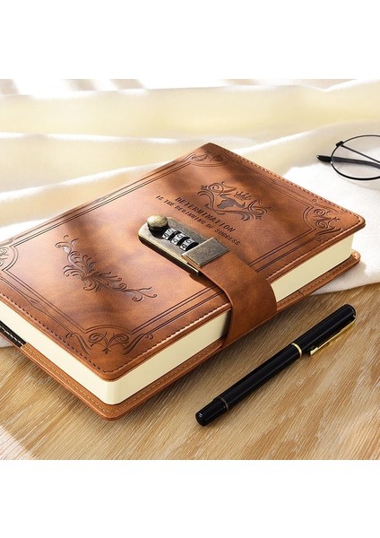 D Stili 200 Sayfa A5 Retro Şifre Defteri ile Kilit Günlüğü Kalınlaşmış Yaratıcı El Defteri Öğrenci Not Defteri Kırtasiye Defter Bağlayıcı (Yurt Dışından)