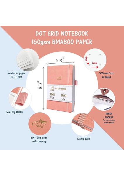 Afrika Tarzı Deri Kapak-Nokta Izgara Buke Journal Dot Gird Defter Yaşları, Boyut 5.7x8.2 Inç, 160GSM Ultra Kalın Bambu Kağıt Dıy Bujo Planlayıcısı (Yurt Dışından)
