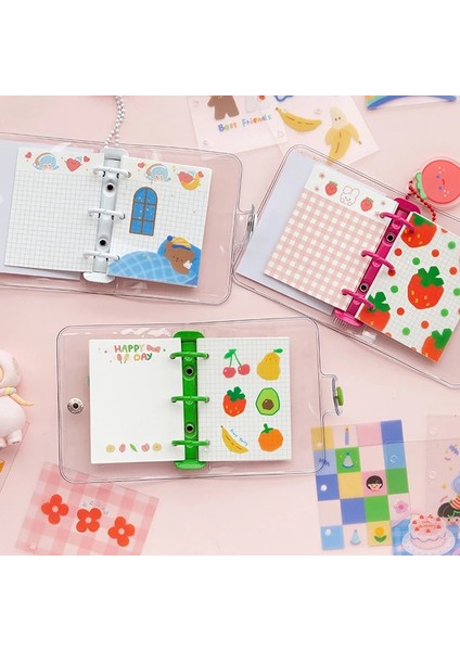 Not Stili Yaratıcı Sevimli Şeffaf 3 Yüzük Mini Gevşek Yaprak El Kitabı Öğrenci Taşınabilir Dizüstü Halka Binder Kawaool Malzemeleri (Yurt Dışından)