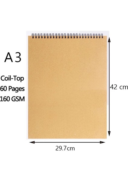 H164-A3-ÜST Stil A3AKAK Kraft Kağıt Eskiz Defteri Spiral Sanat Defter Boş Levhalar 160GSM Ciltli Okul Malzemeleri Kalem Çizim Not Defteri (Yurt Dışından)