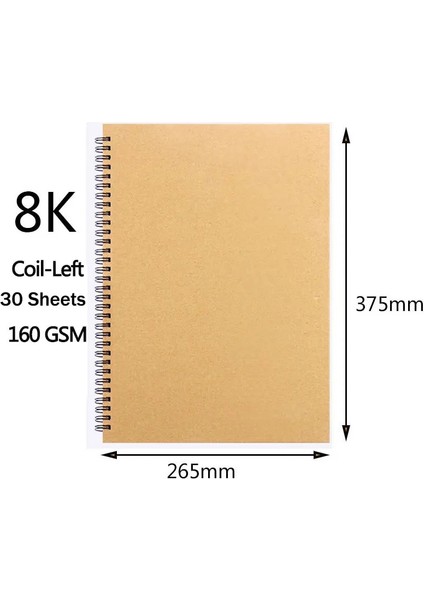 H164-8K-SOL Stil A3AKAK Kraft Kağıt Eskiz Defteri Spiral Sanat Defter Boş Levhalar 160GSM Ciltli Okul Malzemeleri Kalem Çizim Not Defteri (Yurt Dışından)