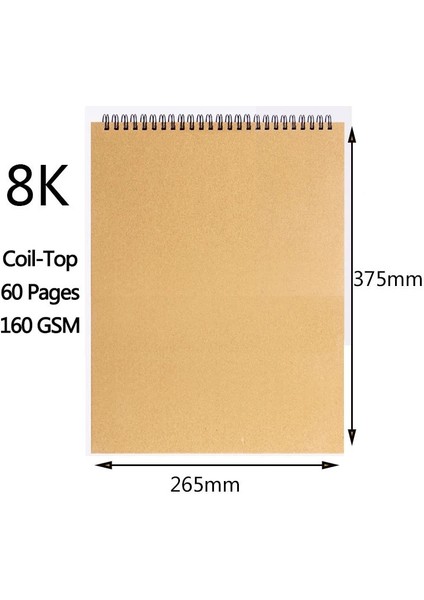 H164-8K-SOL Stil A3AKAK Kraft Kağıt Eskiz Defteri Spiral Sanat Defter Boş Levhalar 160GSM Ciltli Okul Malzemeleri Kalem Çizim Not Defteri (Yurt Dışından)