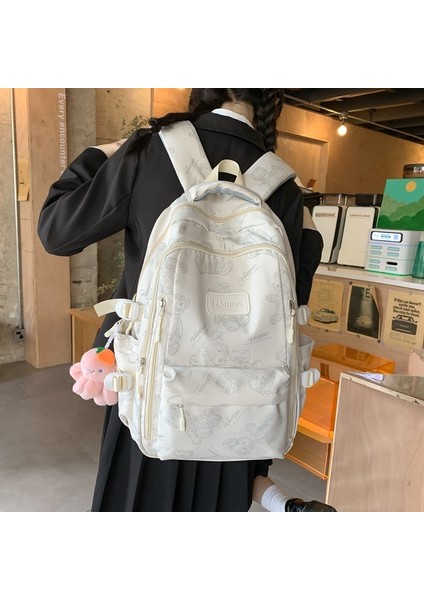 Üniversite Tarzı Leke Tutmaz Baskılı Ayıcıklı Niş Tasarımlı Sırt Çantası (Yurt Dışından)