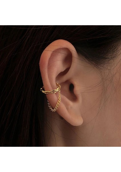 EH-327G-1 Vnox Moda Altın Renk Zincir Klip Küpe Kadınlar Için Piercing Olmadan, Puck Vintage Tatil Sokak Kulak Kemik Aksesuarı (Yurt Dışından)