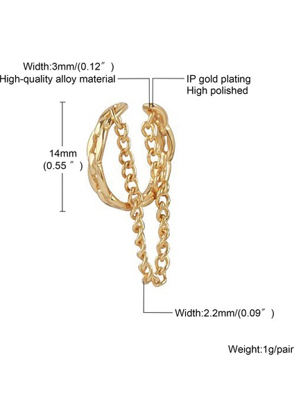 EH-327G-1 Vnox Moda Altın Renk Zincir Klip Küpe Kadınlar Için Piercing Olmadan, Puck Vintage Tatil Sokak Kulak Kemik Aksesuarı (Yurt Dışından) fırsatları