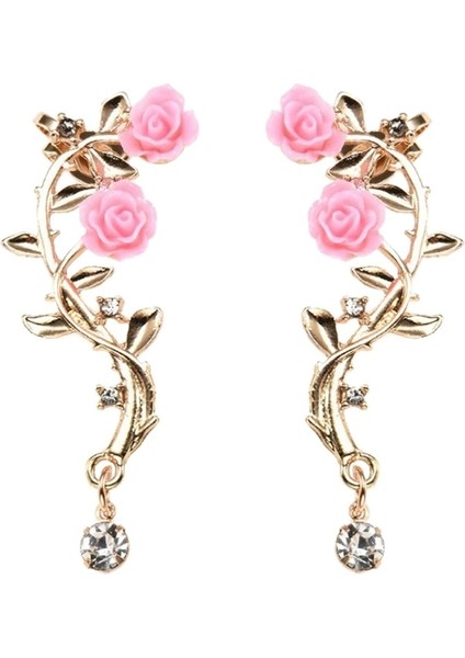 Altın Rengi Vintage Gül Çiçek Manşet Küpe Trendy Gül Çiçek Tırmanıcı Paletli Küpe Kadınlar Kız Için Sparkly Metal Yaprak Kulak Manşet (Yurt Dışından)