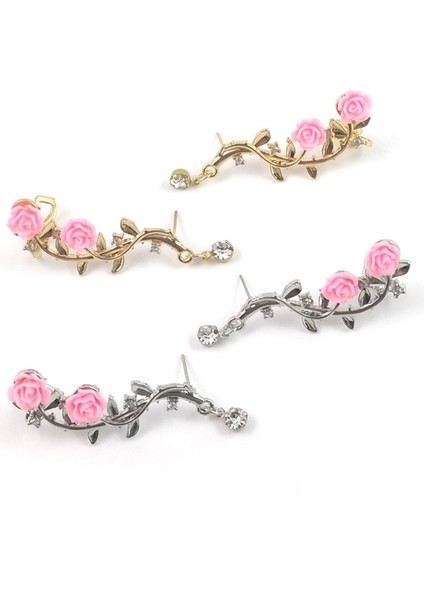 Altın Rengi Vintage Gül Çiçek Manşet Küpe Trendy Gül Çiçek Tırmanıcı Paletli Küpe Kadınlar Kız Için Sparkly Metal Yaprak Kulak Manşet (Yurt Dışından) fırsatları