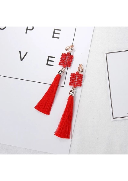 No.5 Boyutu Çin Tarzı Kırmızı Püskül Kolye Küpe Kadın Kızlar Için Moda Etnik Geometrik Charms Klip Kulak Takı Parti Hediyeler (Yurt Dışından)