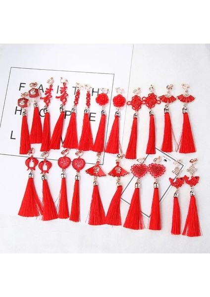 No.5 Boyutu Çin Tarzı Kırmızı Püskül Kolye Küpe Kadın Kızlar Için Moda Etnik Geometrik Charms Klip Kulak Takı Parti Hediyeler (Yurt Dışından)