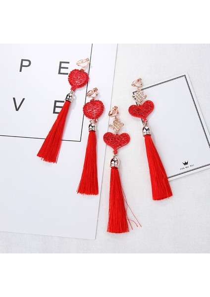 No.5 Boyutu Çin Tarzı Kırmızı Püskül Kolye Küpe Kadın Kızlar Için Moda Etnik Geometrik Charms Klip Kulak Takı Parti Hediyeler (Yurt Dışından)