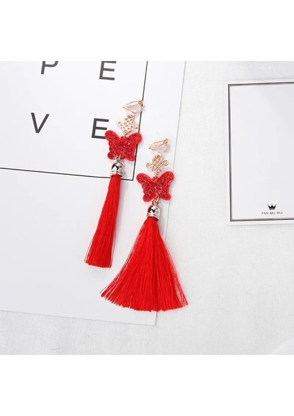 No.7 Boyutu Çin Tarzı Kırmızı Püskül Kolye Küpe Kadın Kızlar Için Moda Etnik Geometrik Charms Klip Kulak Takı Parti Hediyeler (Yurt Dışından)