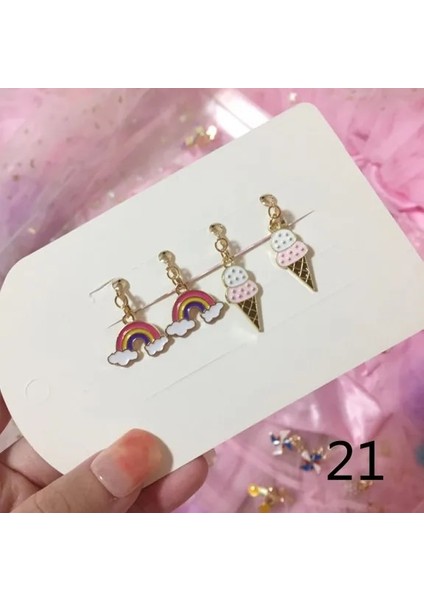 No.21 Boyutu 2 Pairsset Kore Tarzı Çocuklar Kulak Klipsi Güzel Karikatür Hayvan Bebek Kulak Klipsi Hiçbir Piercing Küpe Küpe Bebek Kız Çocuklar Için (Yurt Dışından)
